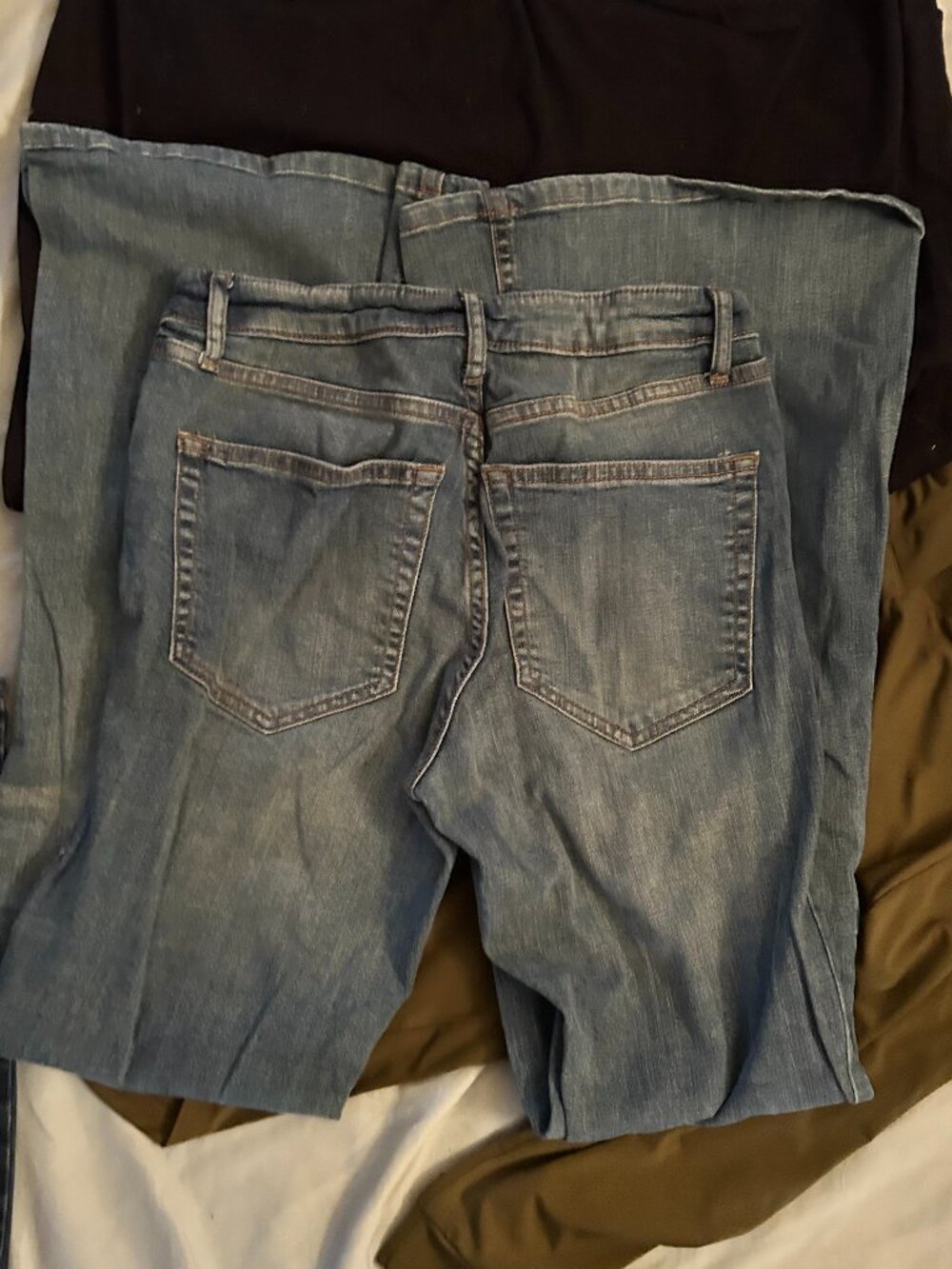size 6 blue denim jeans womens pants stretch six  flare bottom bell